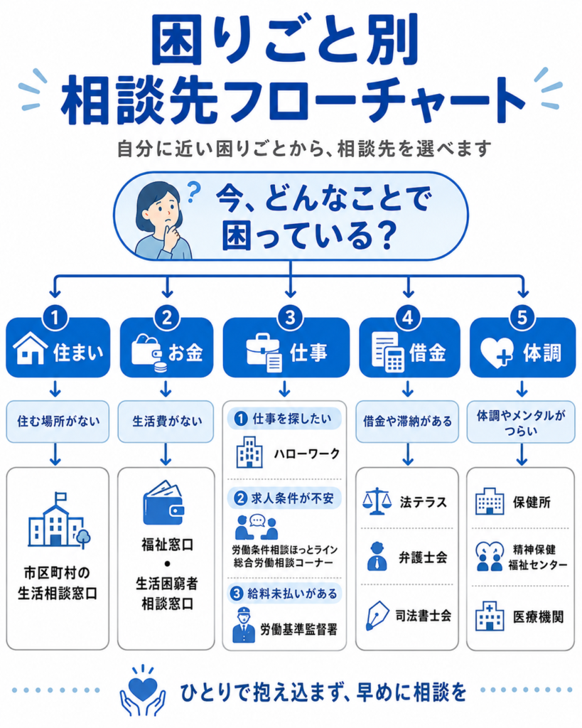 困りごと別の相談先をまとめた図表です。