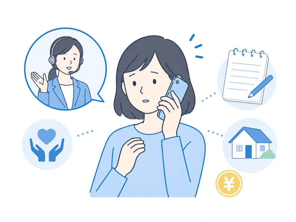 電話で相談している女性のイラスト