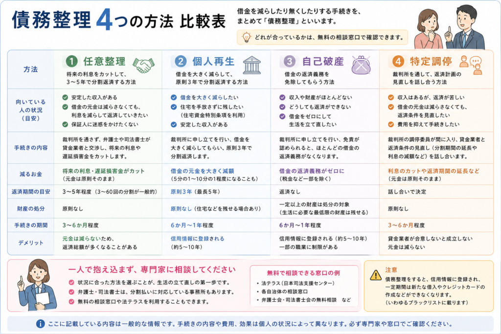 債務整理の4つの方法を図解しています