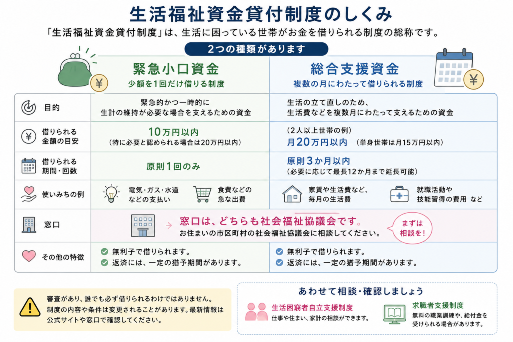 緊急小口資金と総合支援資金の比較図