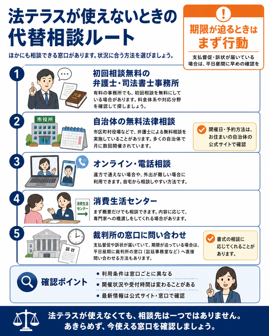 法テラスが使えない場合の代替相談ルート図解