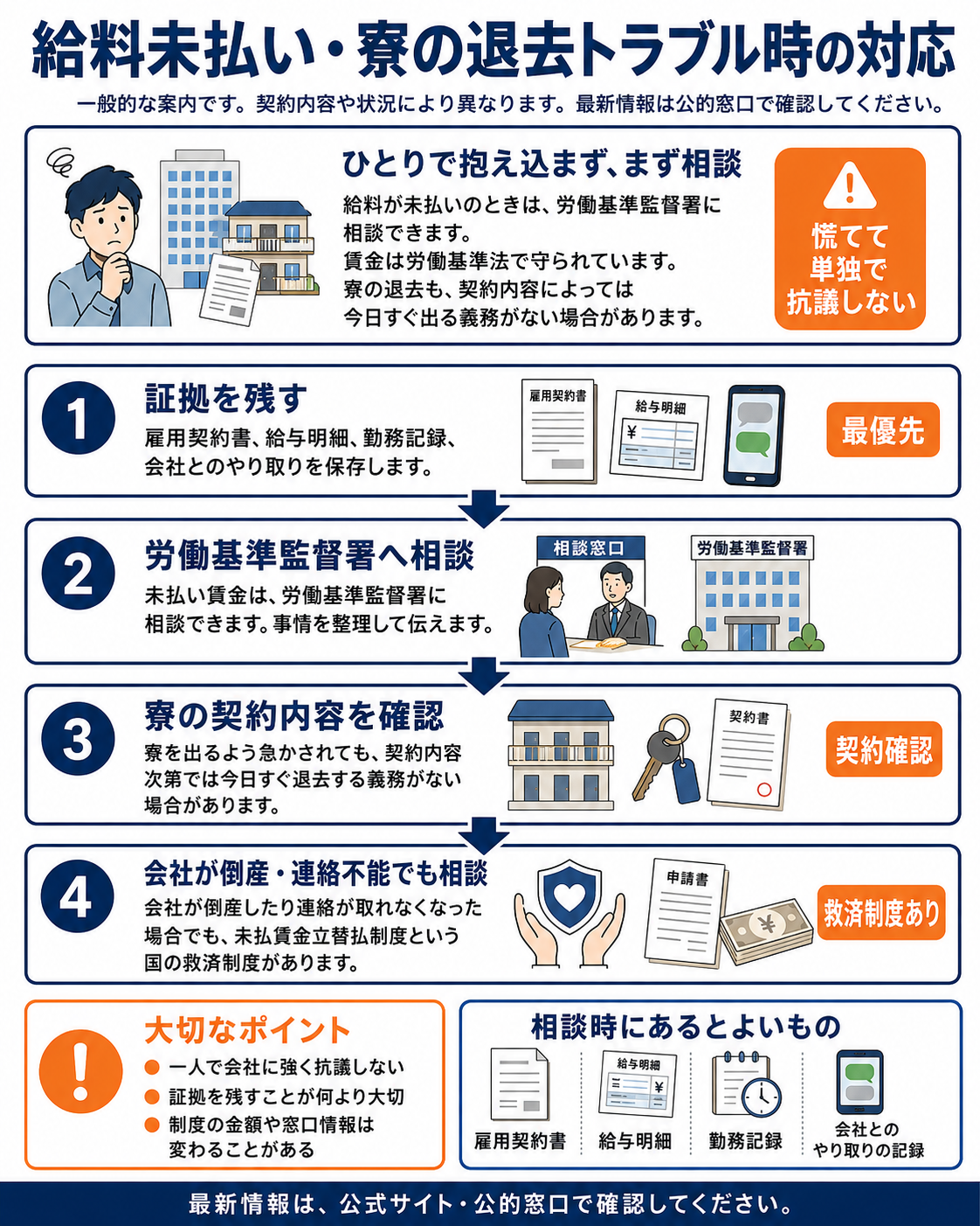 給料未払い・寮の退去トラブルに直面したときの対応フローチャート